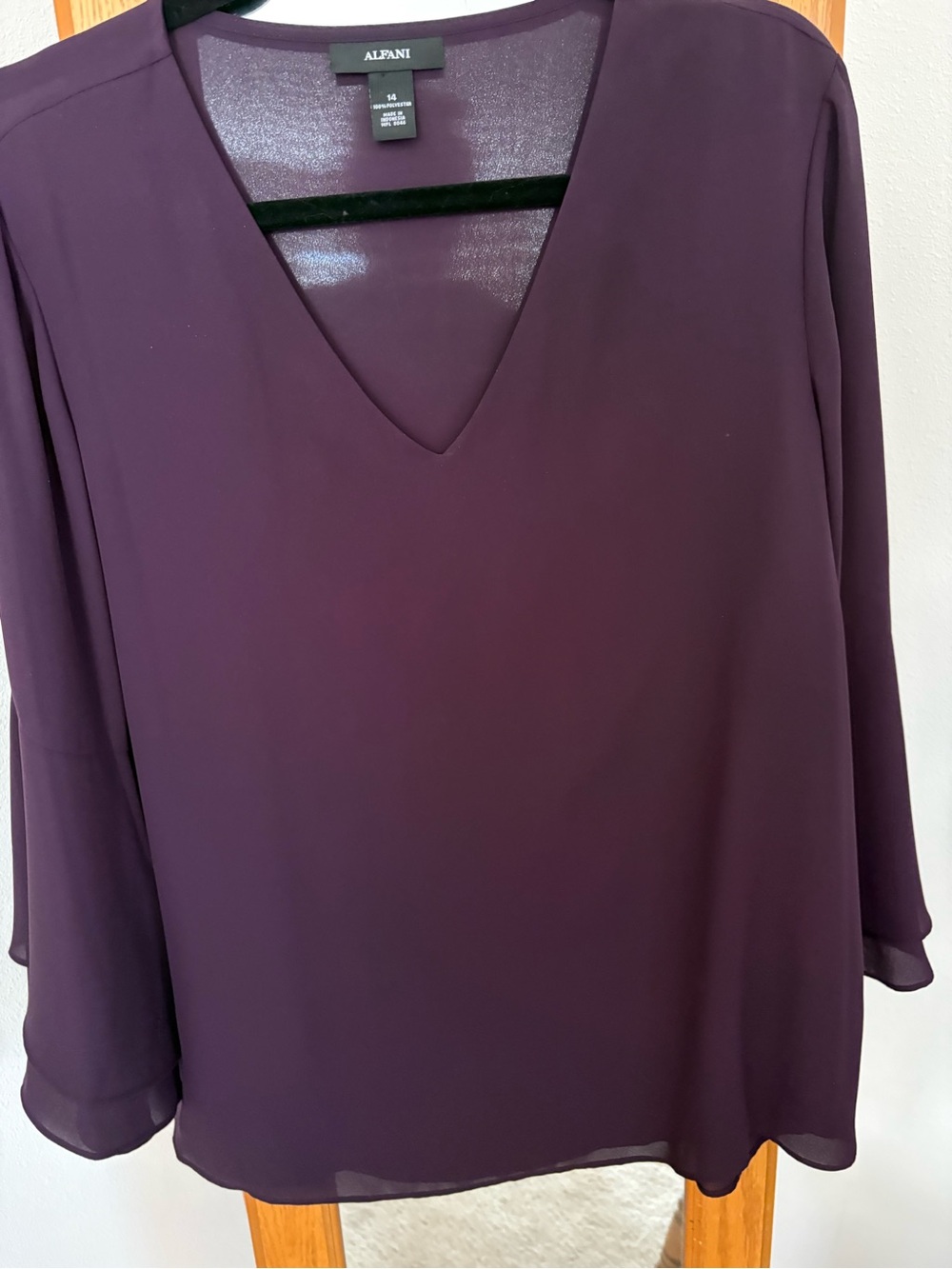 Alfani Deep Plum V-Neck Long Sleeve Blouse